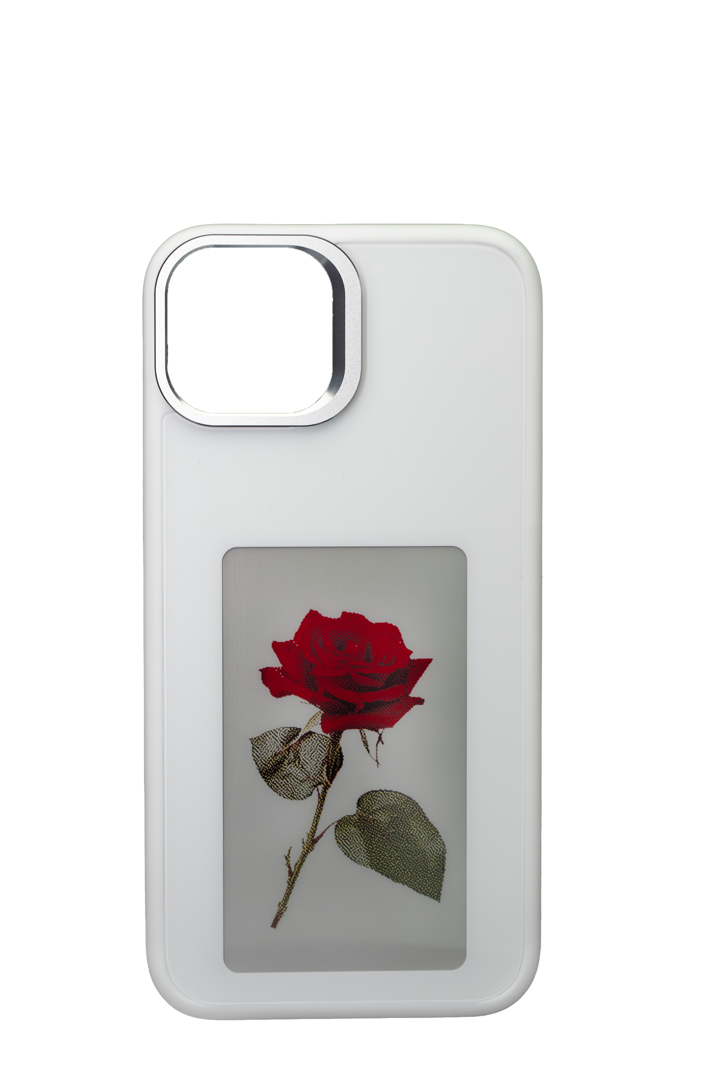 Weiße E-Ink Handyhülle mit Frontansicht, individuell anpassbares Design